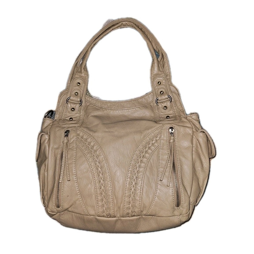 MONTANA‎ WEST BEIGE WASHED VEGAN LEATHER CONCEALED CARRY HANDBAG Double Handles